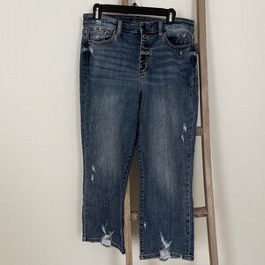 Judy Blue Dark Wash Distressed Wide Leg Jeans